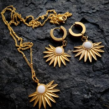 Kolczyki Słoneczne „Iskierki” Biały Jadeit