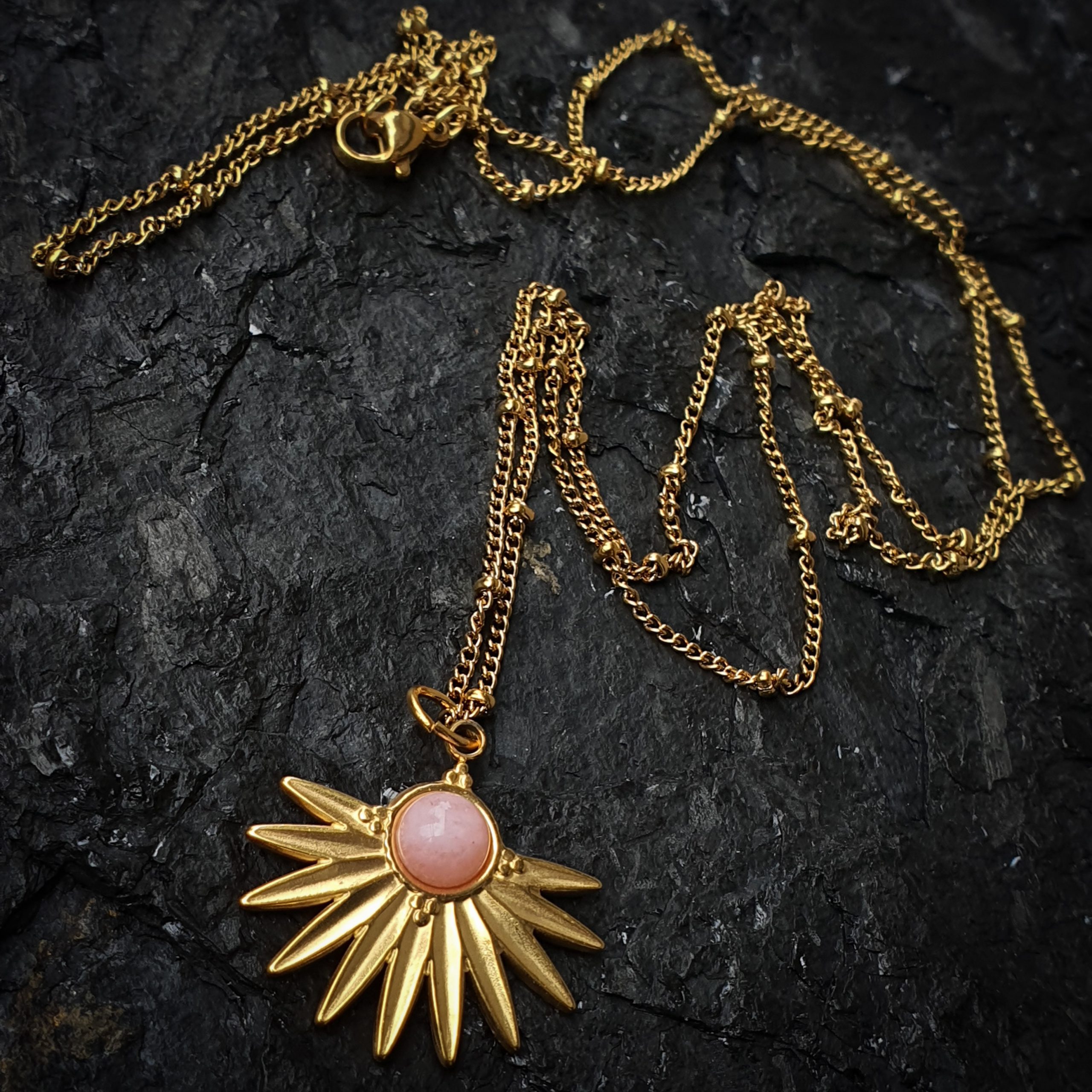 Słoneczny Naszyjnik Różowy Kwarc