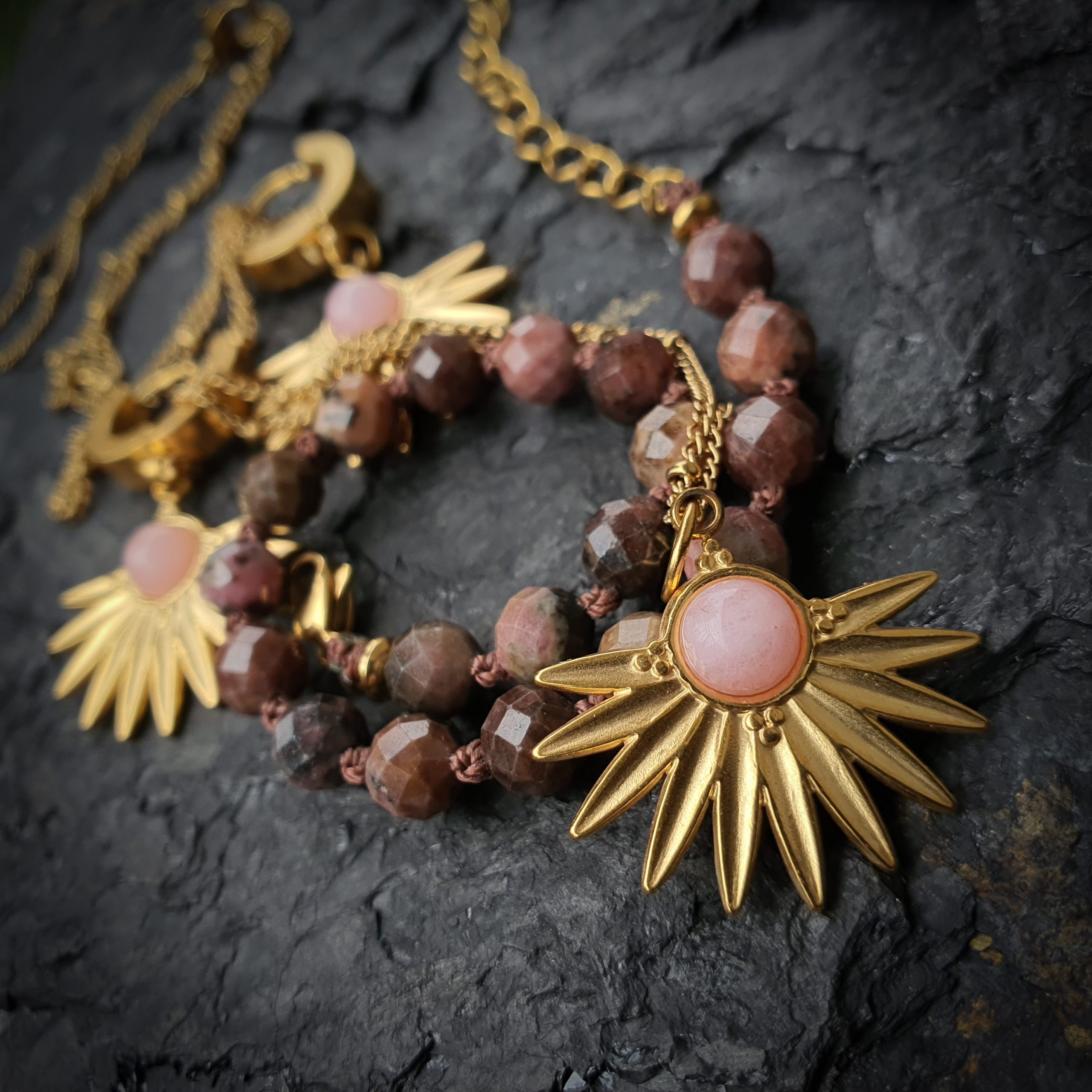Słoneczny Naszyjnik Różowy Kwarc